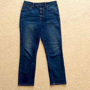 Madewell super high rise, button front perfect vintage crop jeans, size 28